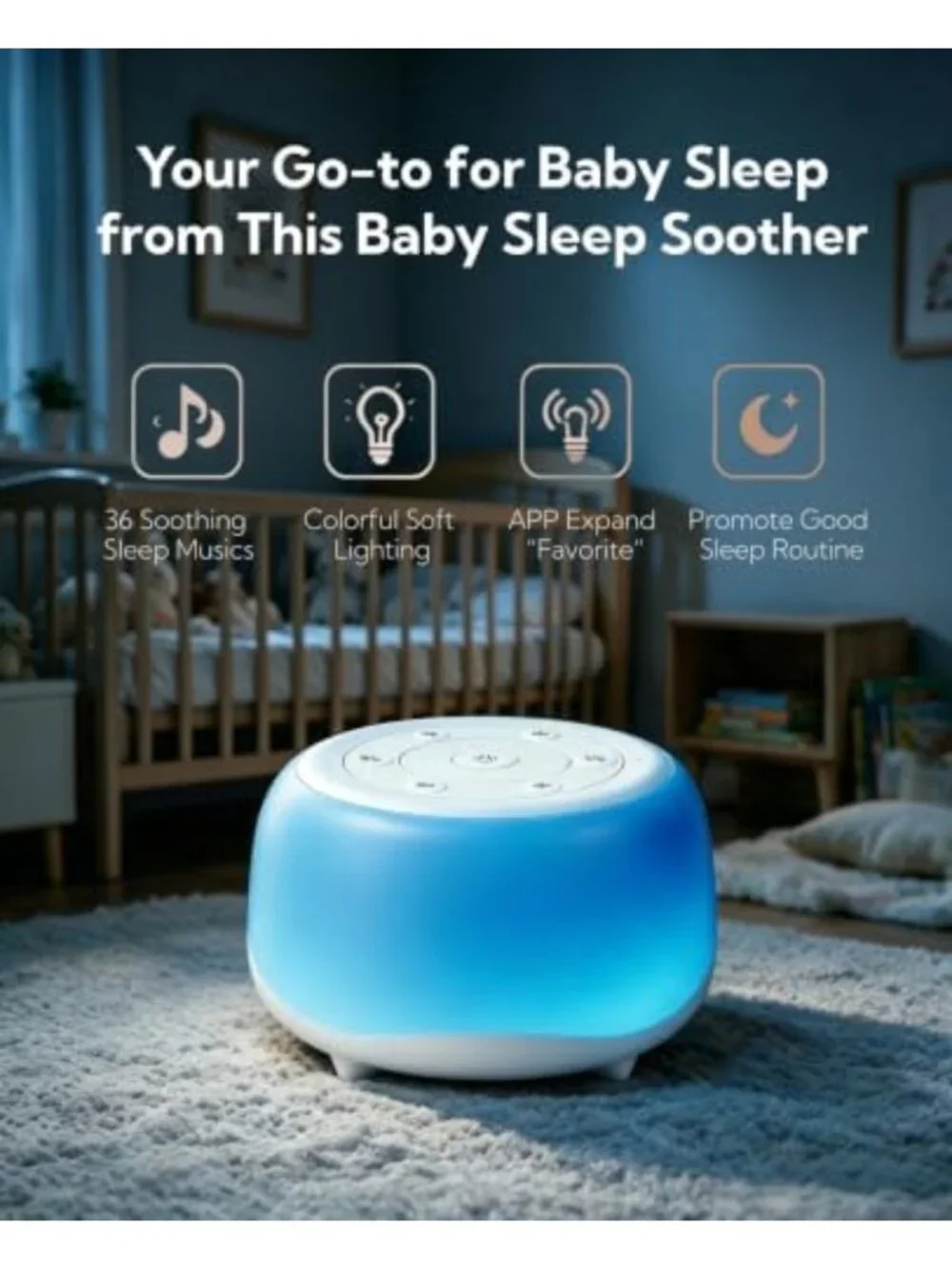 Portable White Noise Machine with 36 Soothing Sounds & 7-Color Night Light